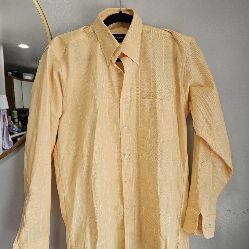 GANT long sleeve yellow stripped button up shirt 15.5 men - Picture 3 of 7
